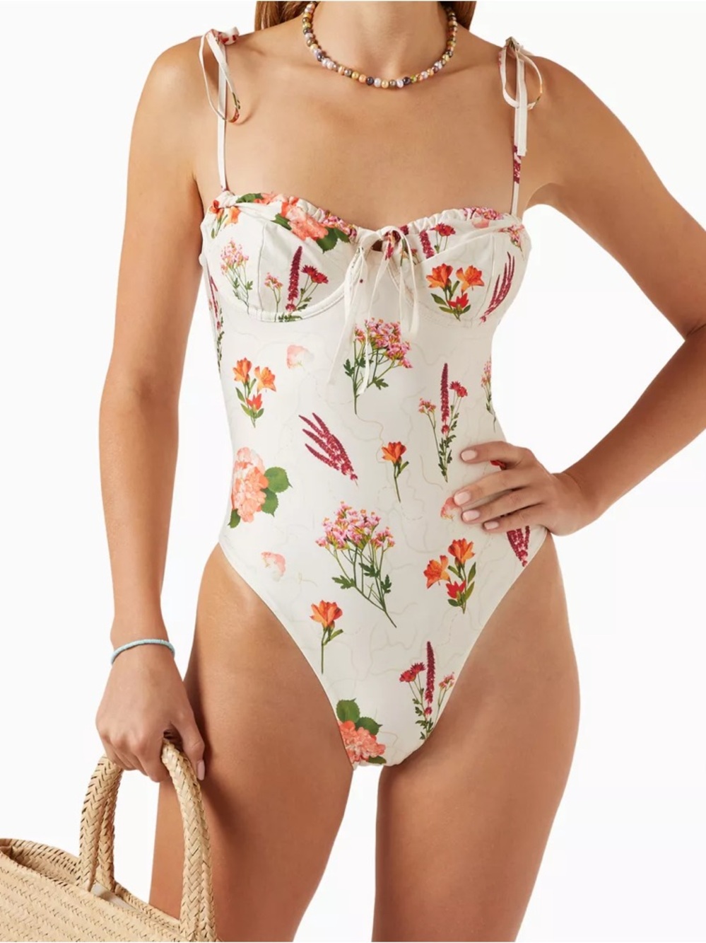 Agua by Agua Bendita Floral One-Piece Swimsuit with Tie Straps